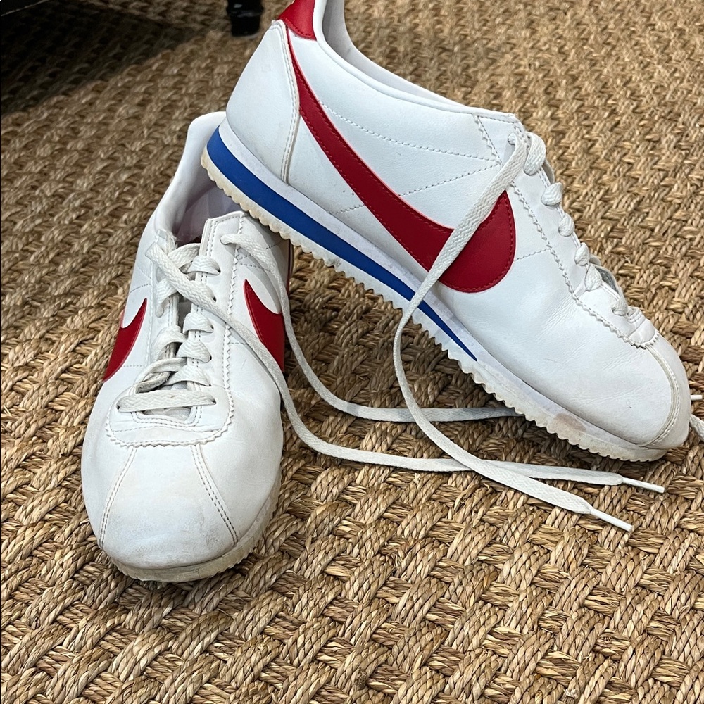 Nike Cortez Men's White and Red Sneakers with Blue Trim